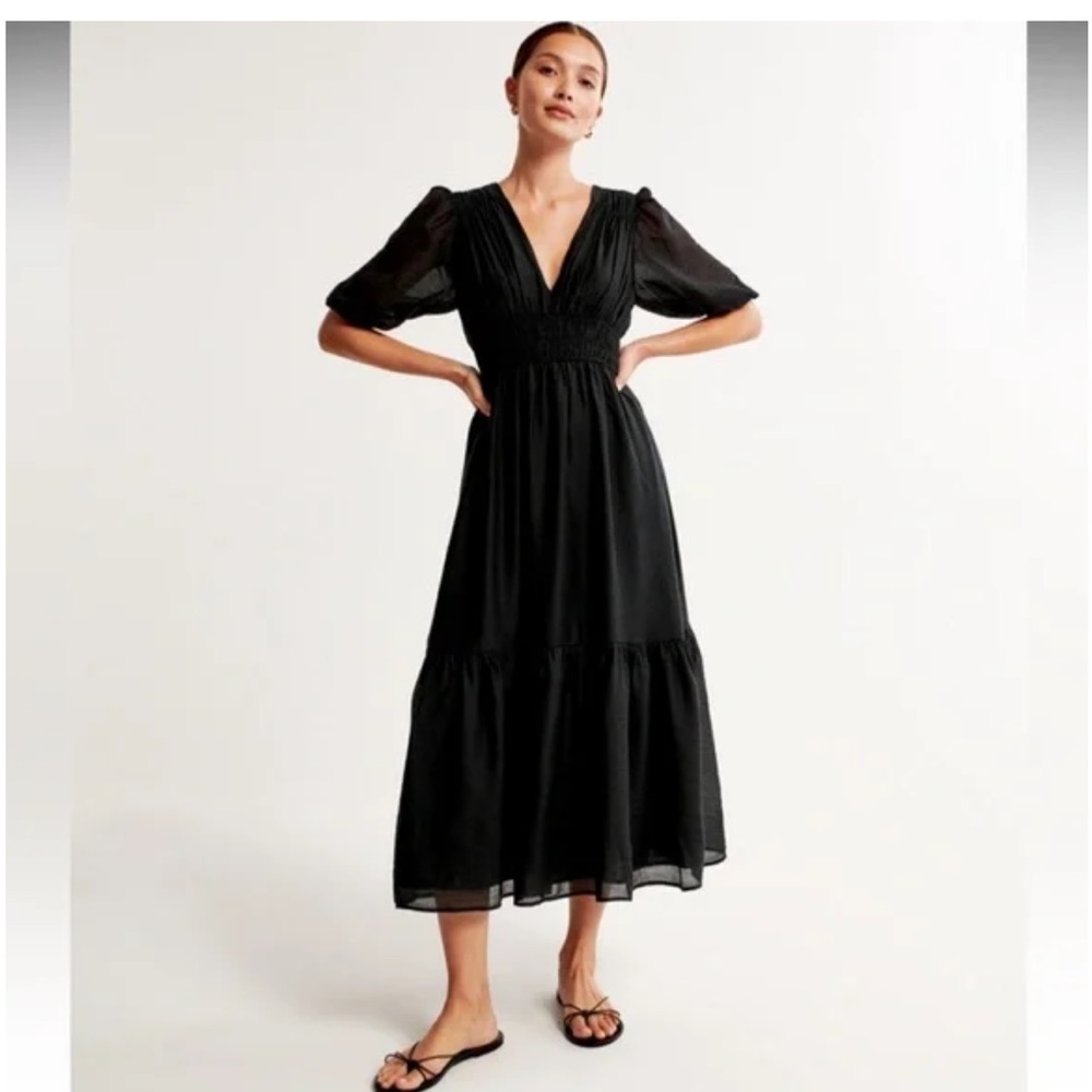 Abercrombie and Fitch floaty plunge midi dress, black, NWT